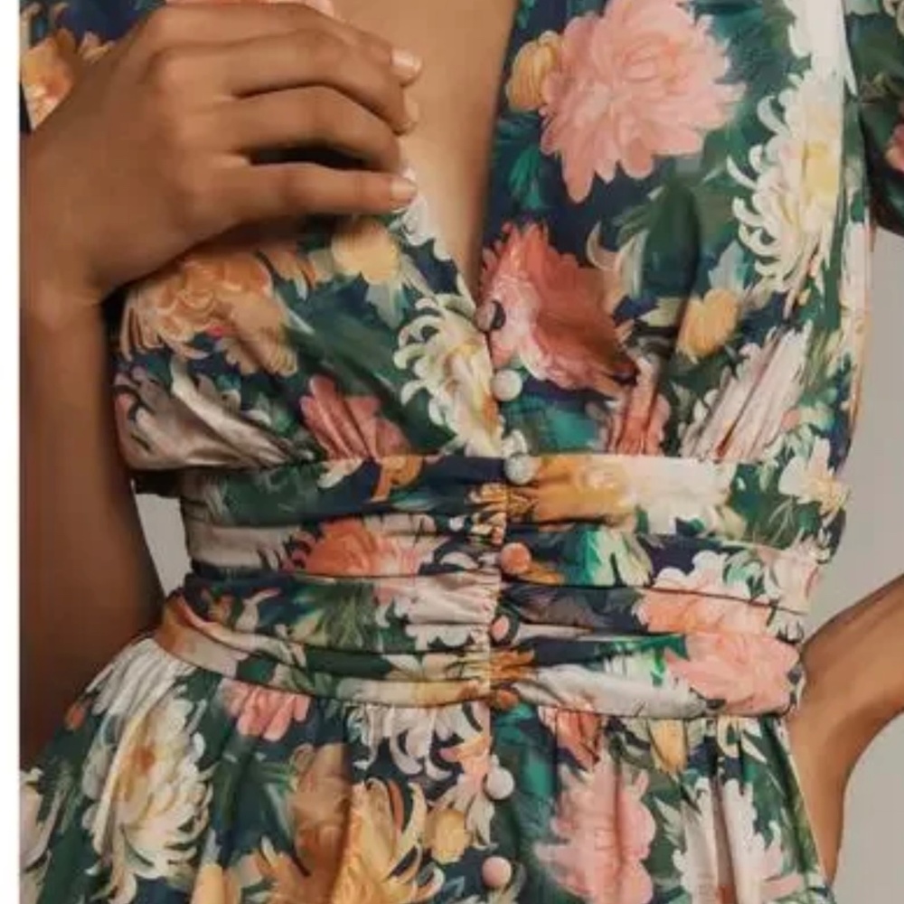 ANTHROPOLOGIE sz p xxs The Katerina Button Front dress in Blue Floral motif